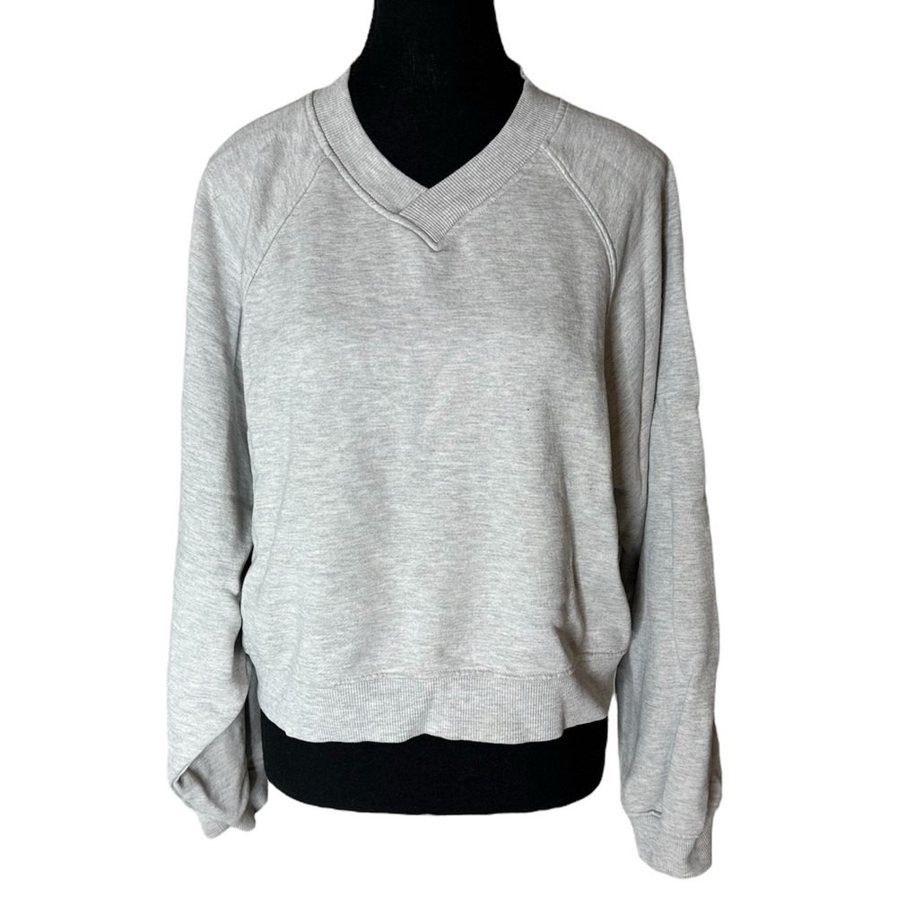 TOPSHOP Oversized Crop Pullover Sweatshirt V Neck Light Grey Small Baggy Small